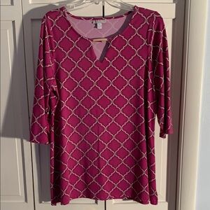 Charter Club 0X Purple & White 3/4 Sleeve Rounded Neckline Tunic